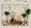Two Beach Babes on Driftwood Log - 8x10 Crushed Glass Coastal Wall Art
