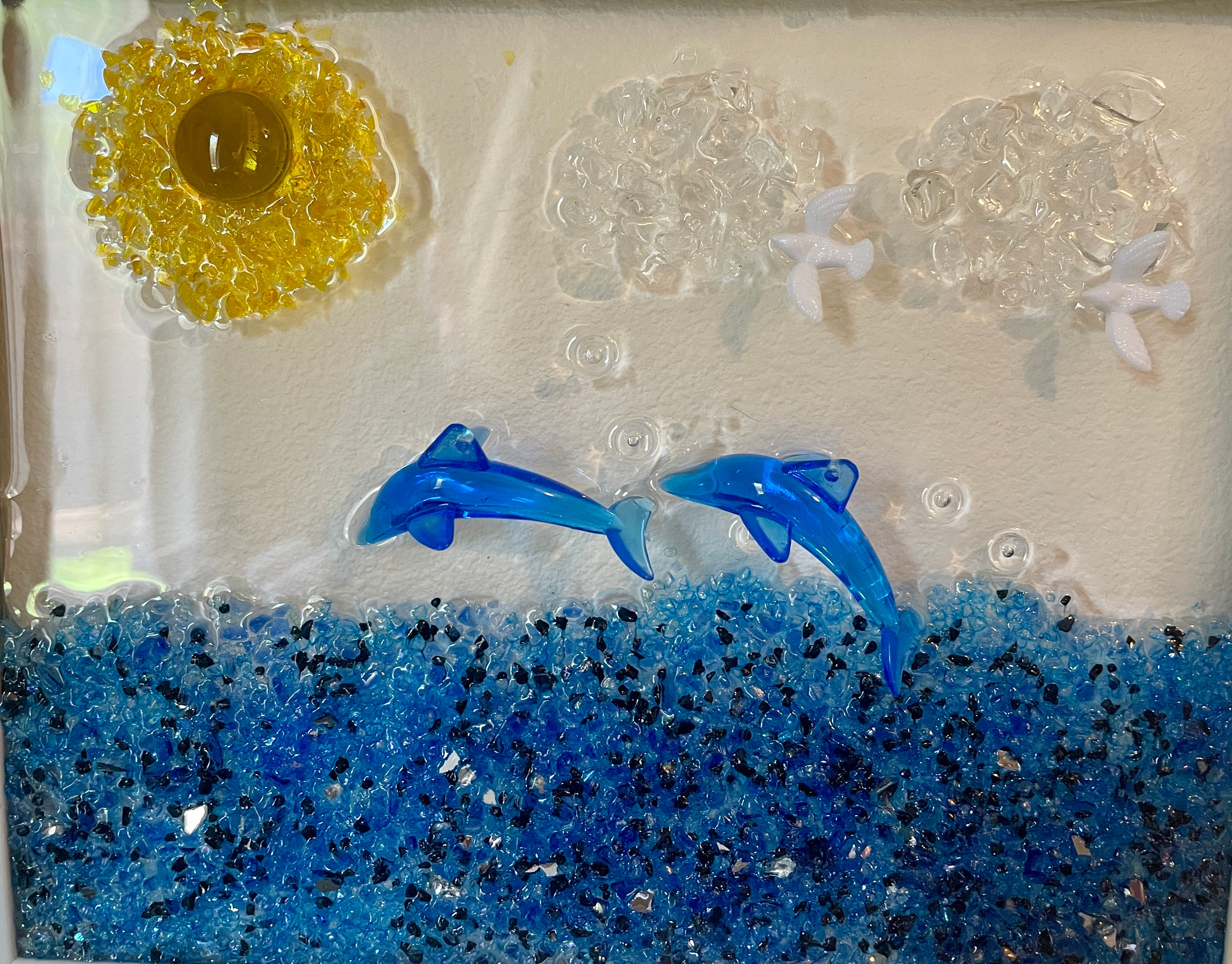 8" x 10" Dolphins Frolicking in the Ocean with Seagulls flying by