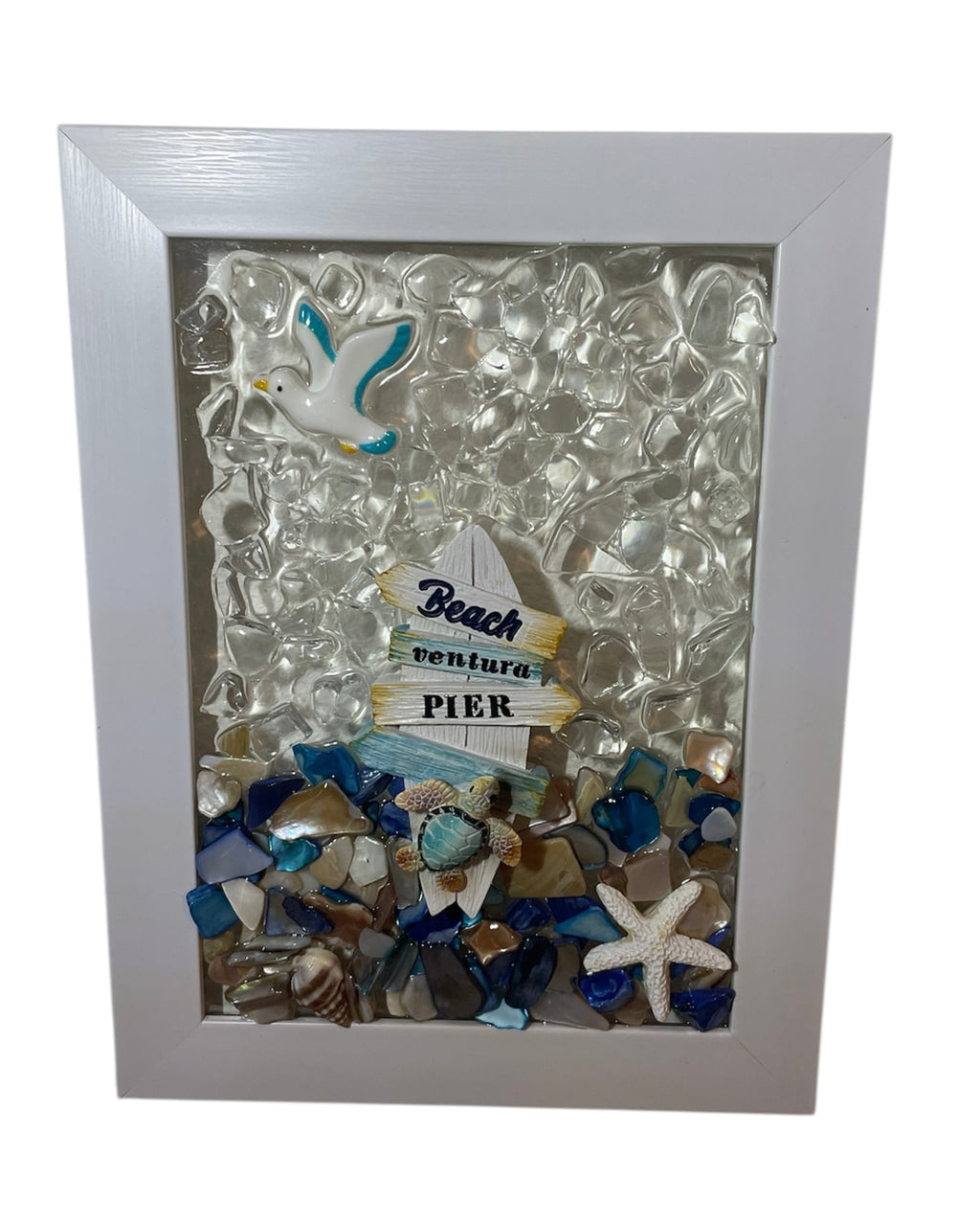 Ventura Pier - 5x7 Crushed Glass Coastal Art with Iconic Pier Sign