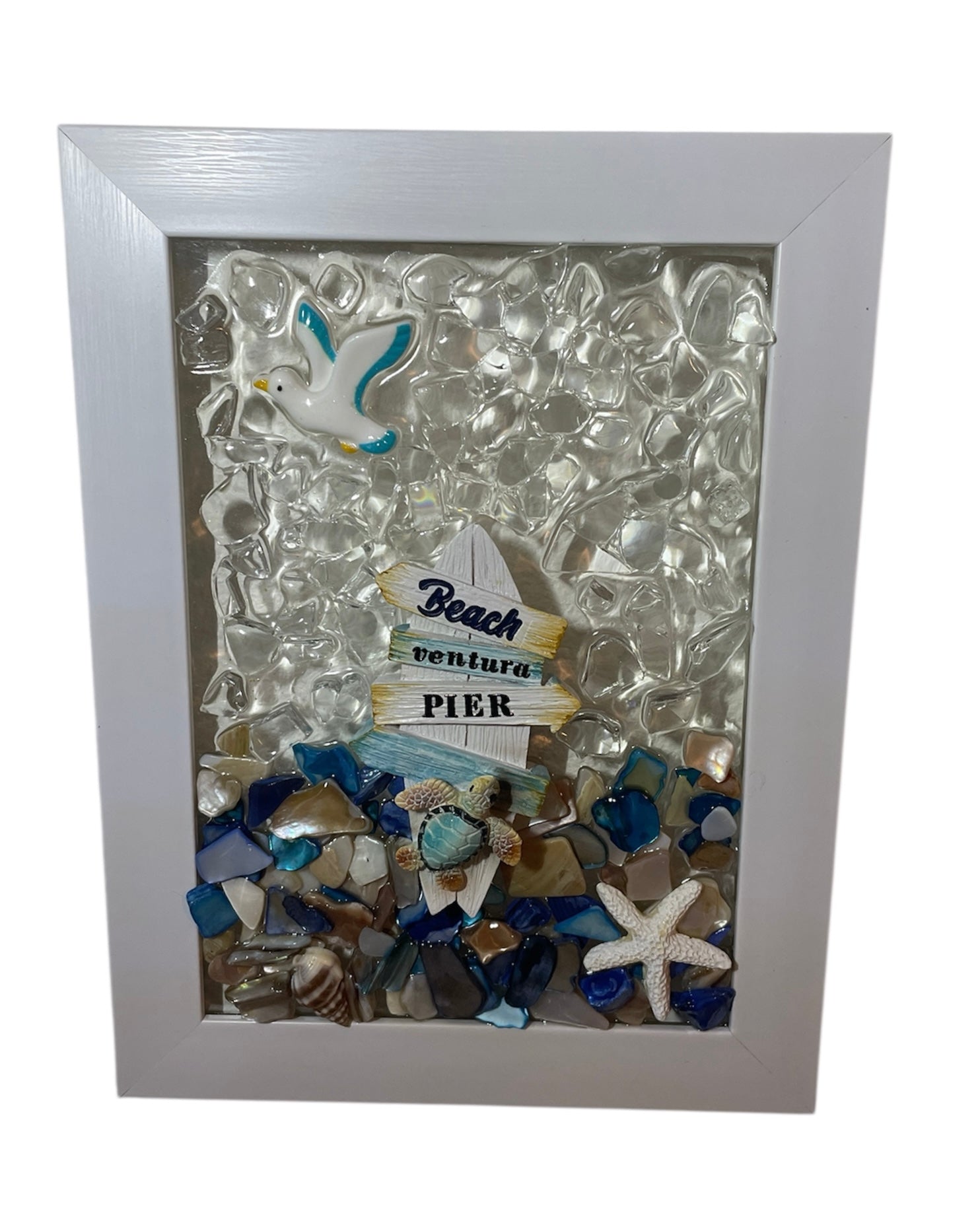 Ventura Pier - 5x7 Crushed Glass Coastal Art with Iconic Pier Sign