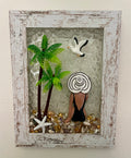 Brown Beach Babe at the Beach - 5" x 7" Crushed Glass Coastal Art | Beach Vibe