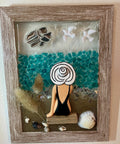 Beach Babe on Driftwood Log - 5x7 Crushed Glass Coastal Art