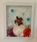 Turtle with Large Sea Shells – 8" x 10" Coastal Wall Art
