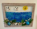 8" x 10" - Beach wave with turtles, starfish and a seagull flying by - Crushed Glass