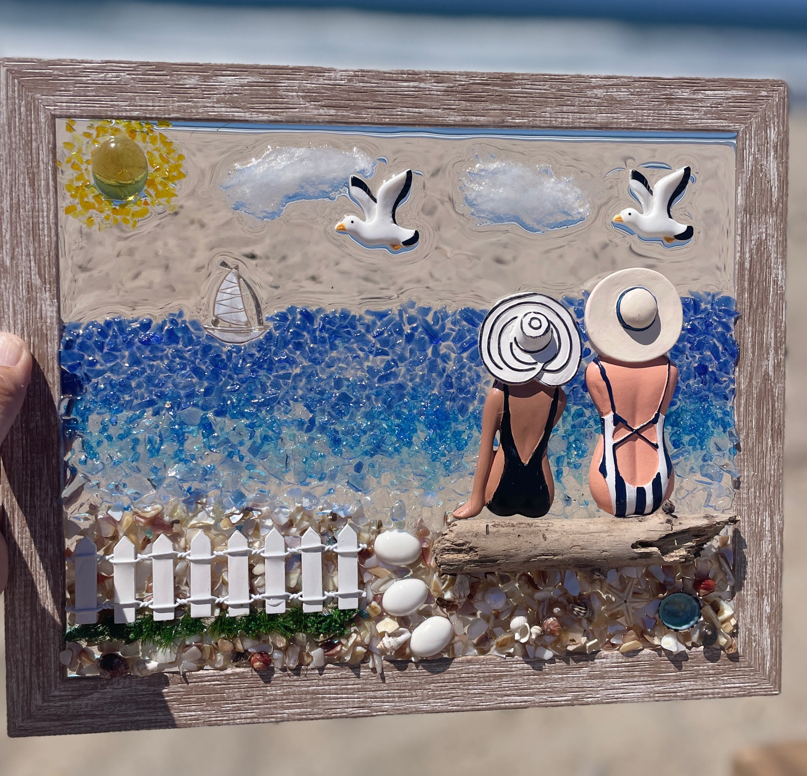 Two Beach Babes on Driftwood Log - 8" x 10" | Beach Vibe