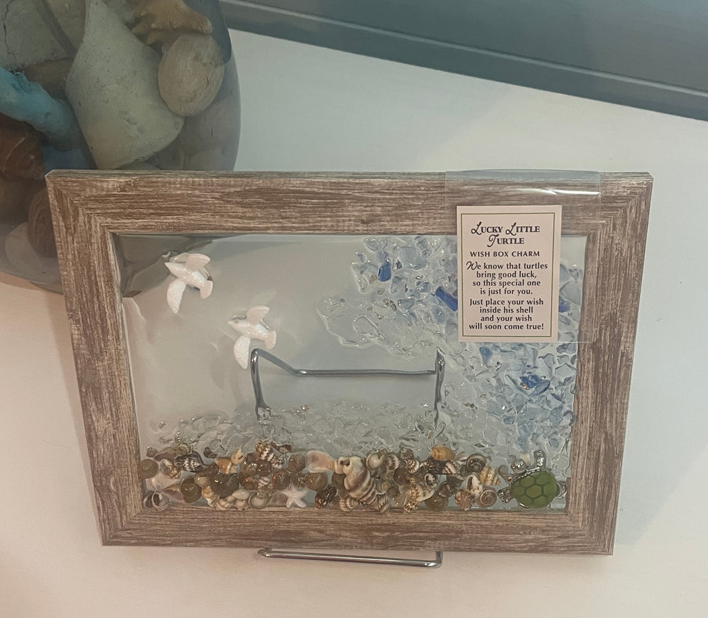 Lucky Turtle Crushed Glass Art - Inspirational Beach Note attached (5" x 7")