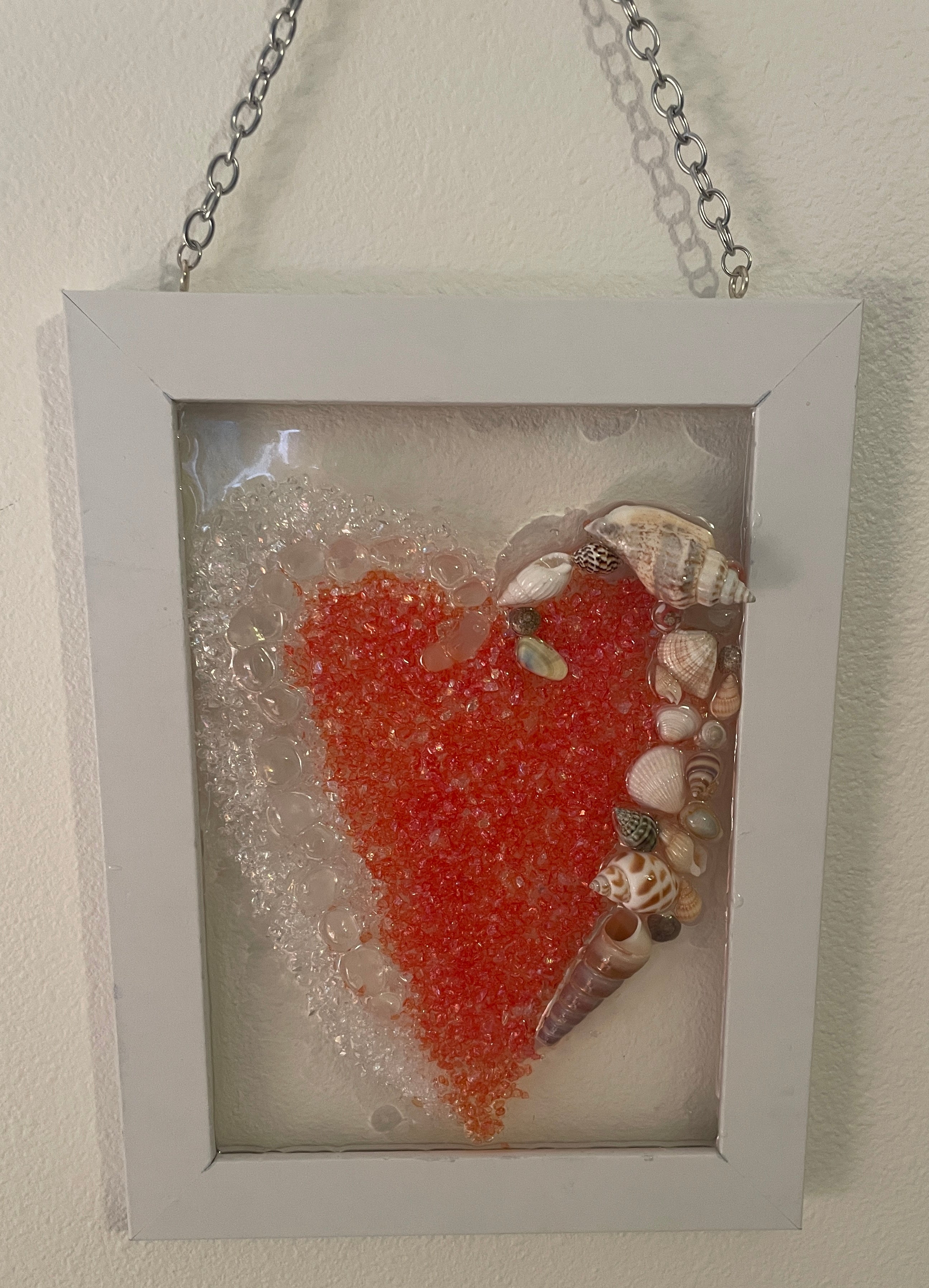 Heart Designed with Sea Shells & Crushed Glass – 5" x 7"