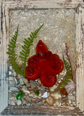 Octopus on Sandy Beach - 5x7 Coastal Crushed Glass Art #1014
