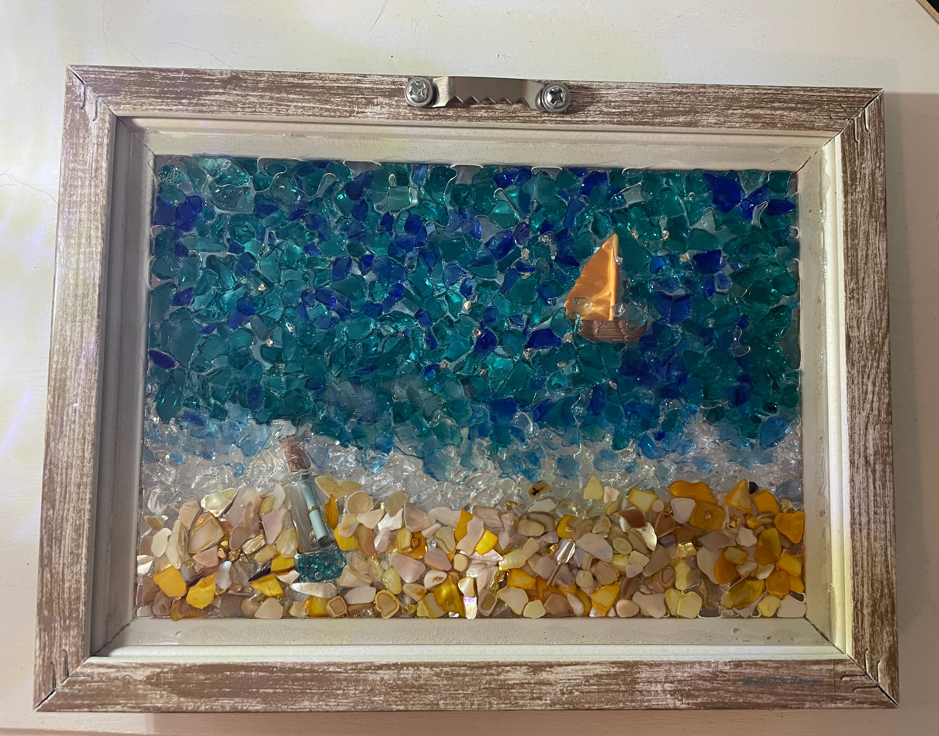 5" x 7" Coastal Wall or Window Art - Starfish & Message in a Bottle