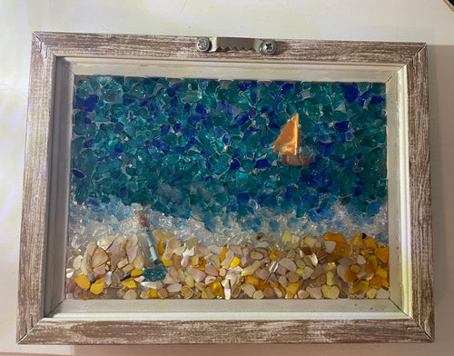 5" x 7" Coastal Wall or Window Art - Starfish & Message in a Bottle