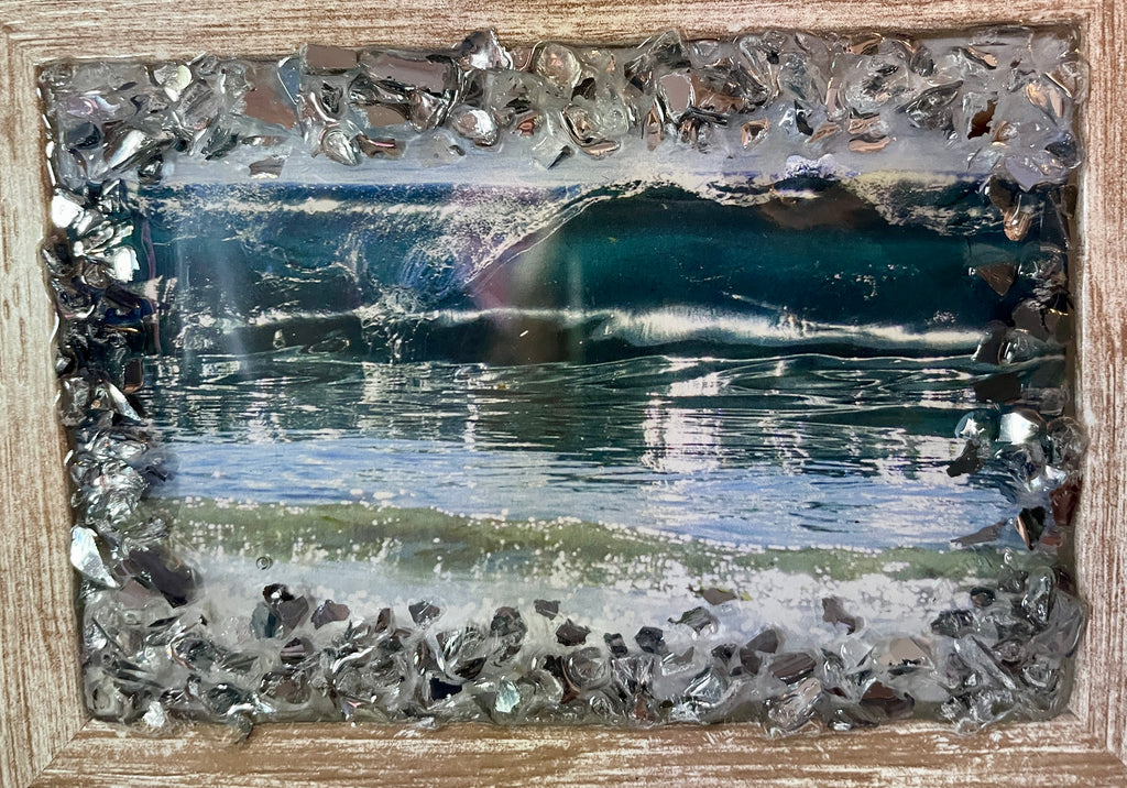Beautiful Photo of an Ocean Wave Surrounded by Glimmering Crushed Glass - 3" x 5"