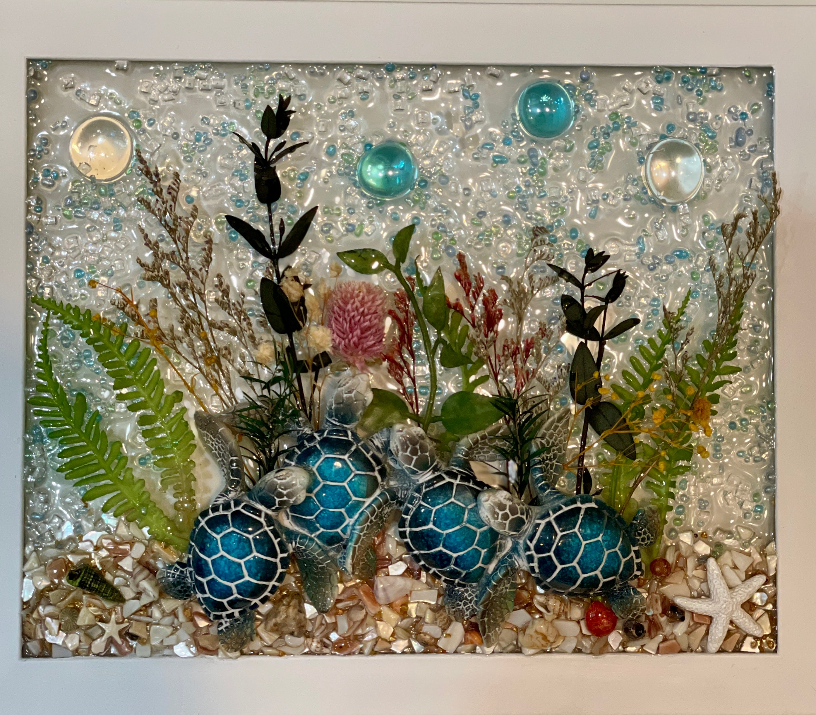 Four (4) Turtles in the Ocean – 8" x 10" Coastal Wall Art