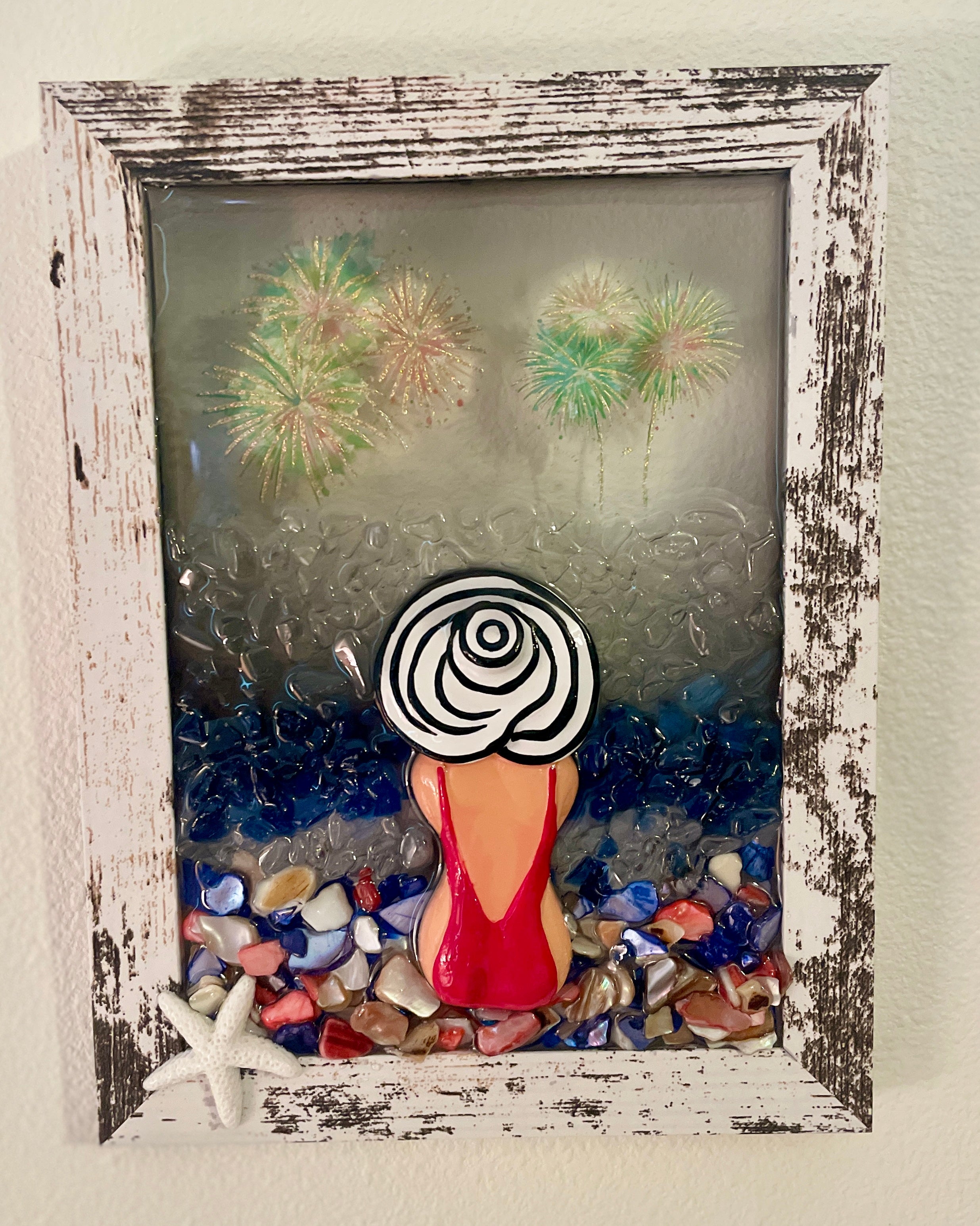 White Beach Babe at the Beach - 5" x 7" Watching Fireworks | Beach Vibe (Copy)