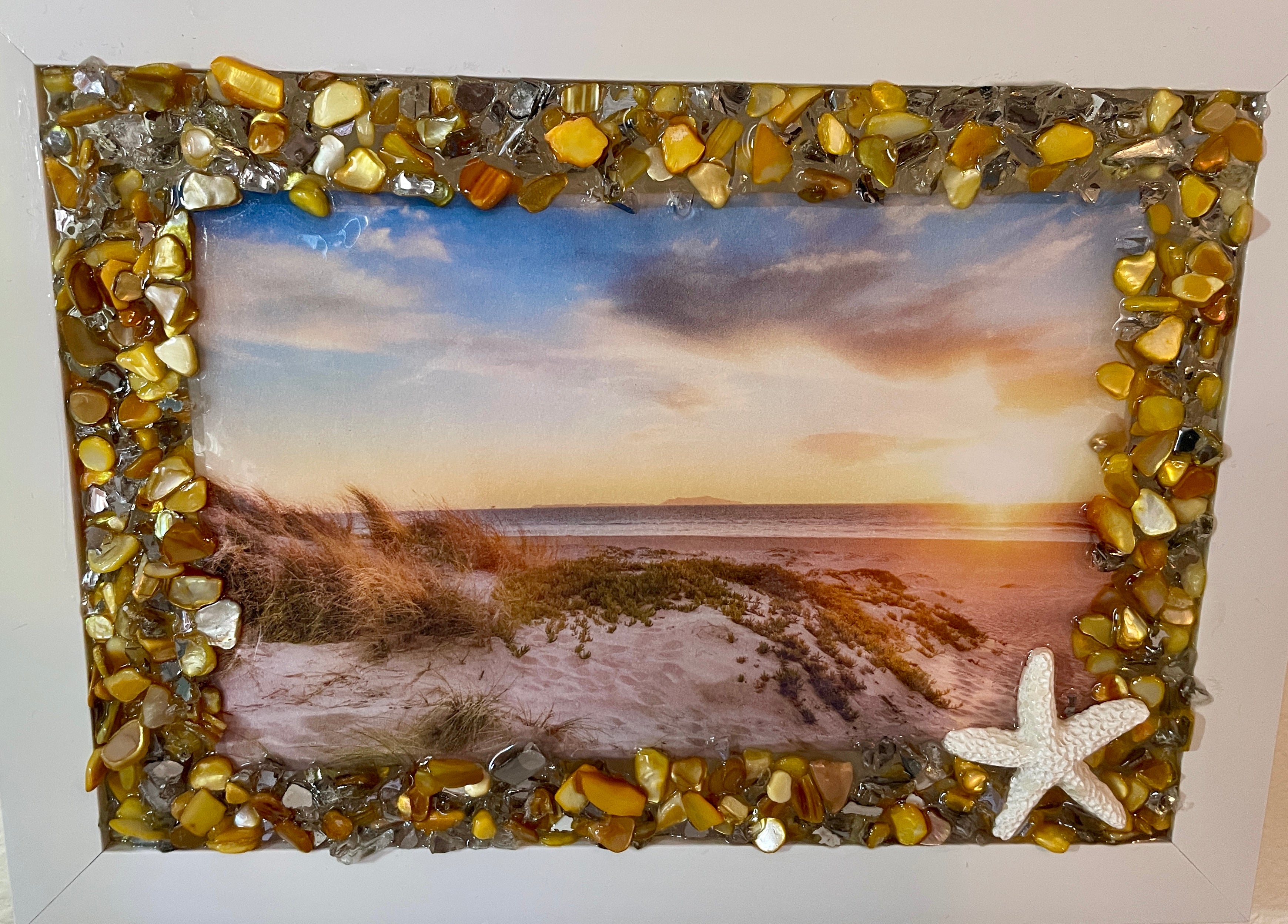 Coastal Sand Dune Wall Art with Crushed Shells & Starfish - 5" x 7"