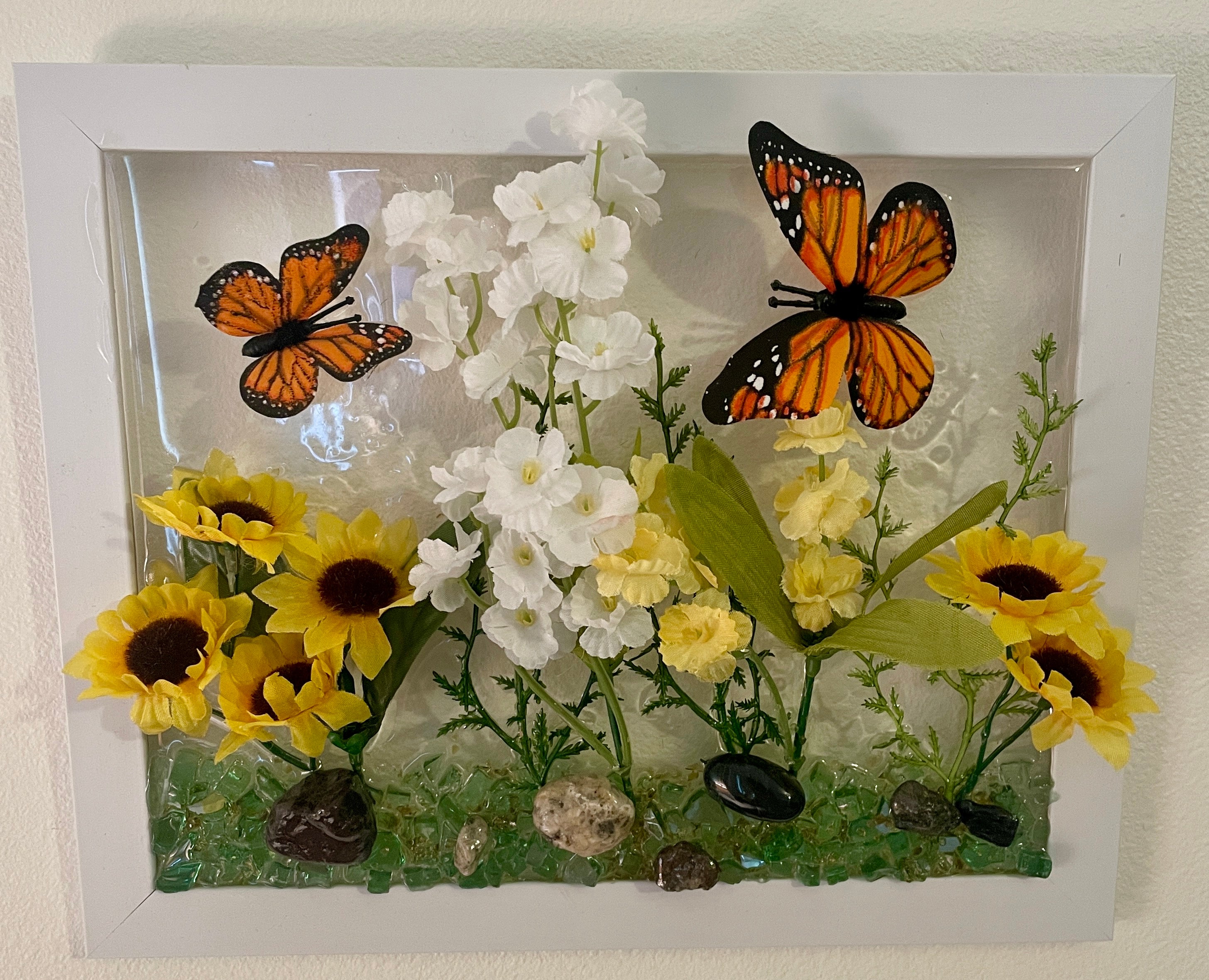 Garden Flowers with 3D Monarch Butterflies - 8" x 10" (Copy)