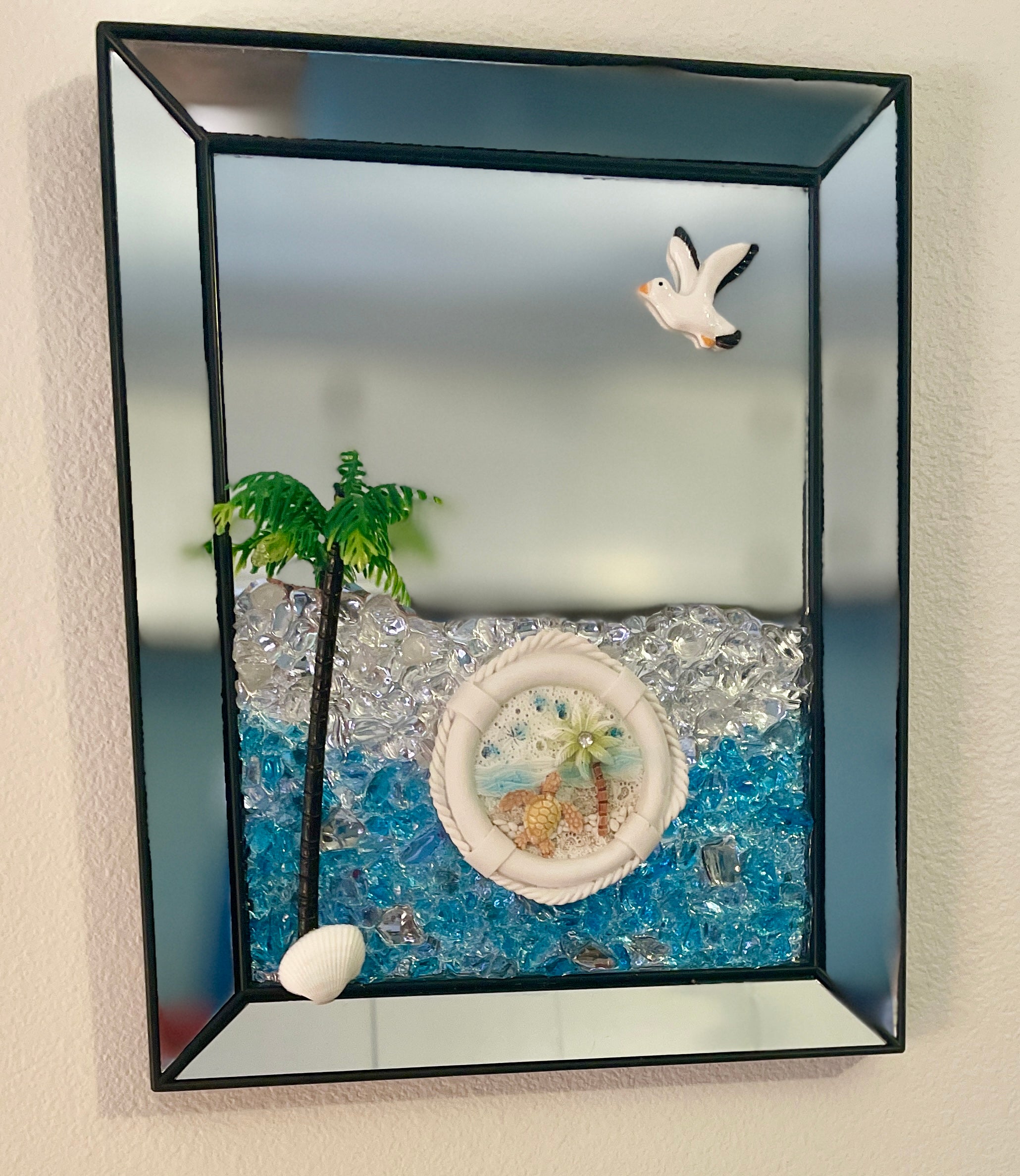 Mirror with Beach Design – 8" x 10" | Palm Tree & Seagull Coastal Wall Art | Beach Vibe Designs