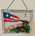 Patriotic Cannon with American Flag - 8" x 10" Crushed Glass & Shell Art