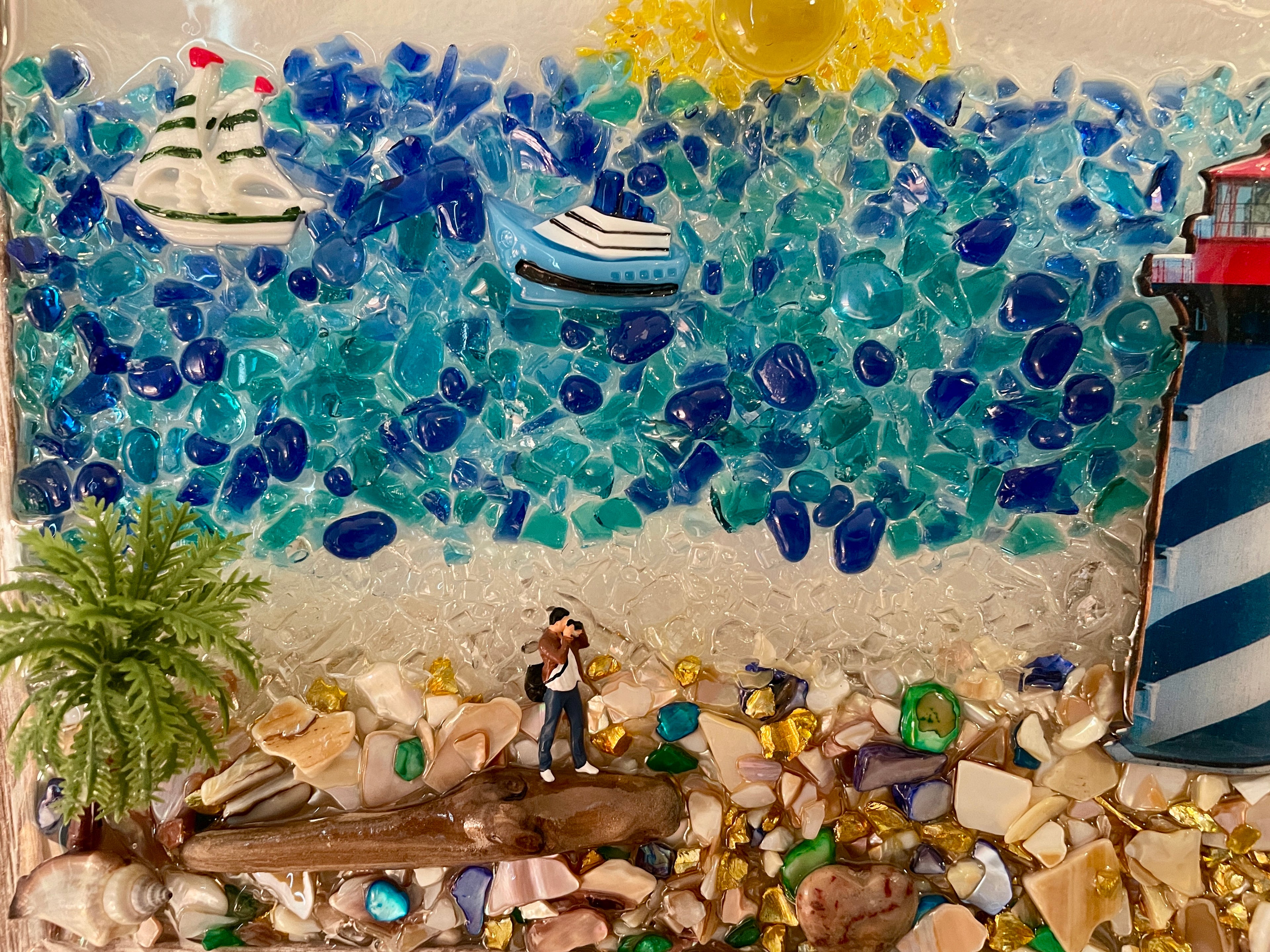 Beach Scene with Lighthouse – 8" x 10" Coastal Wall Art