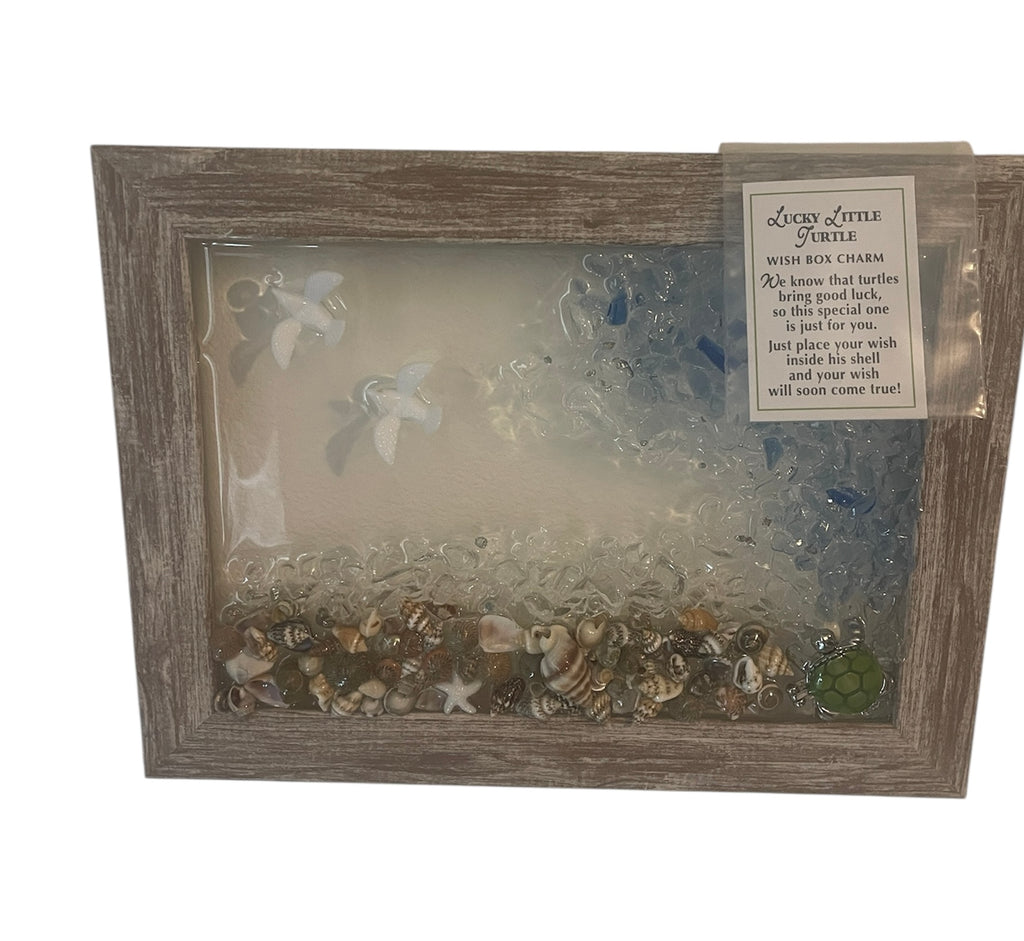 Lucky Turtle Crushed Glass Art - Inspirational Beach Note attached (5" x 7")