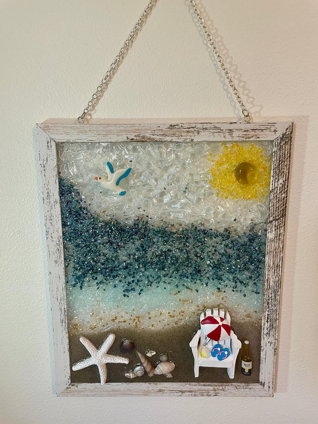 Ocean Scene with Beach Chair and Corona Bottle nearby - 8" x 10"