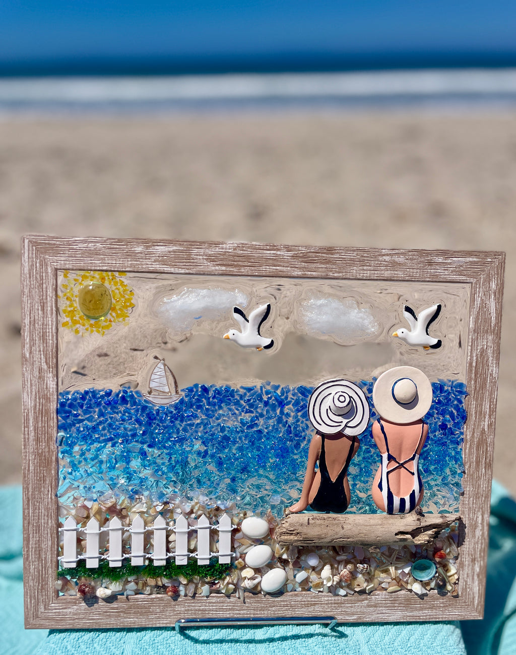 Two Beach Babes on Driftwood Log - 8" x 10" | Beach Vibe
