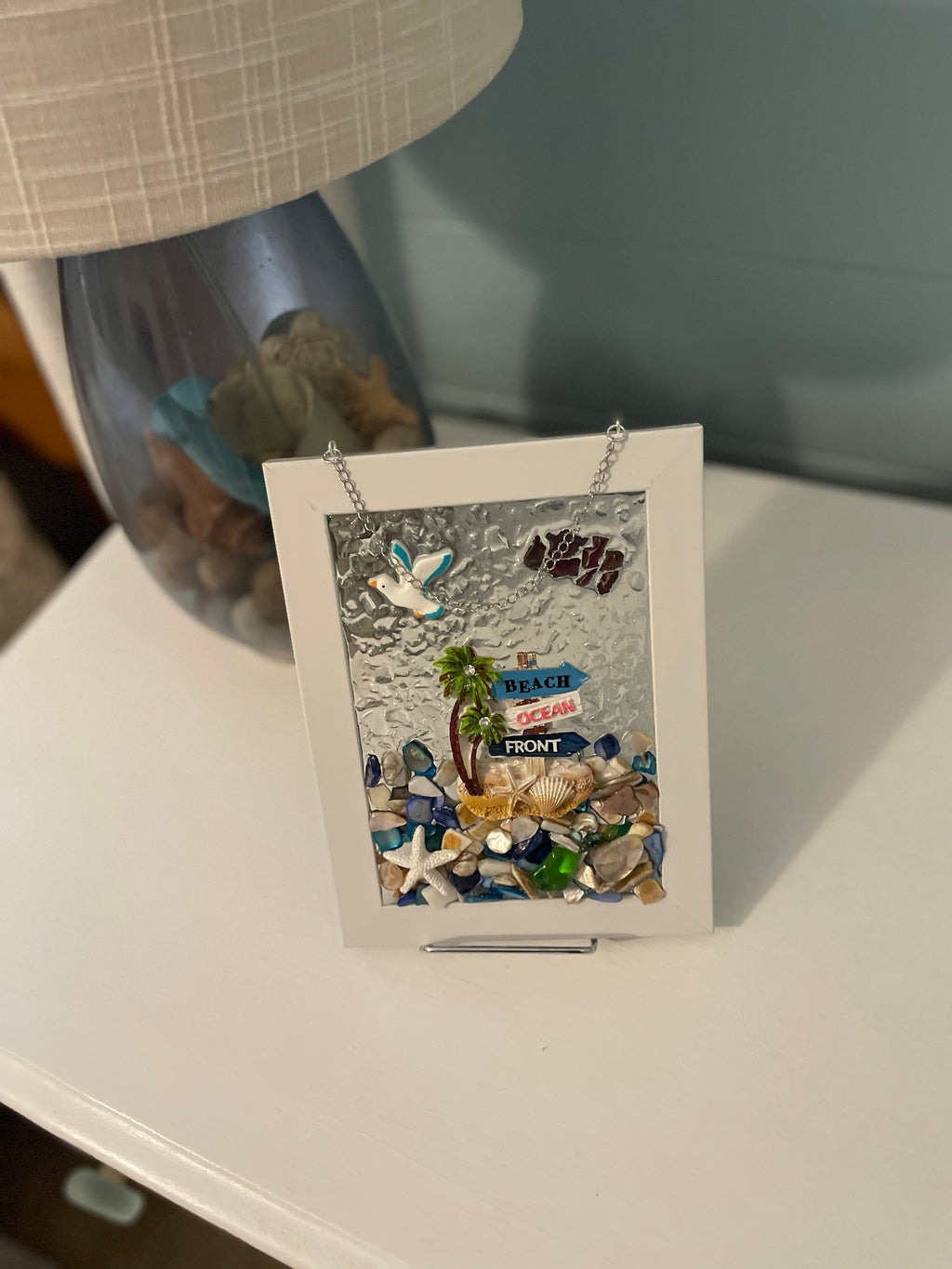 Beach Sign with Coastal Charm - 4x6 Crushed Glass Art