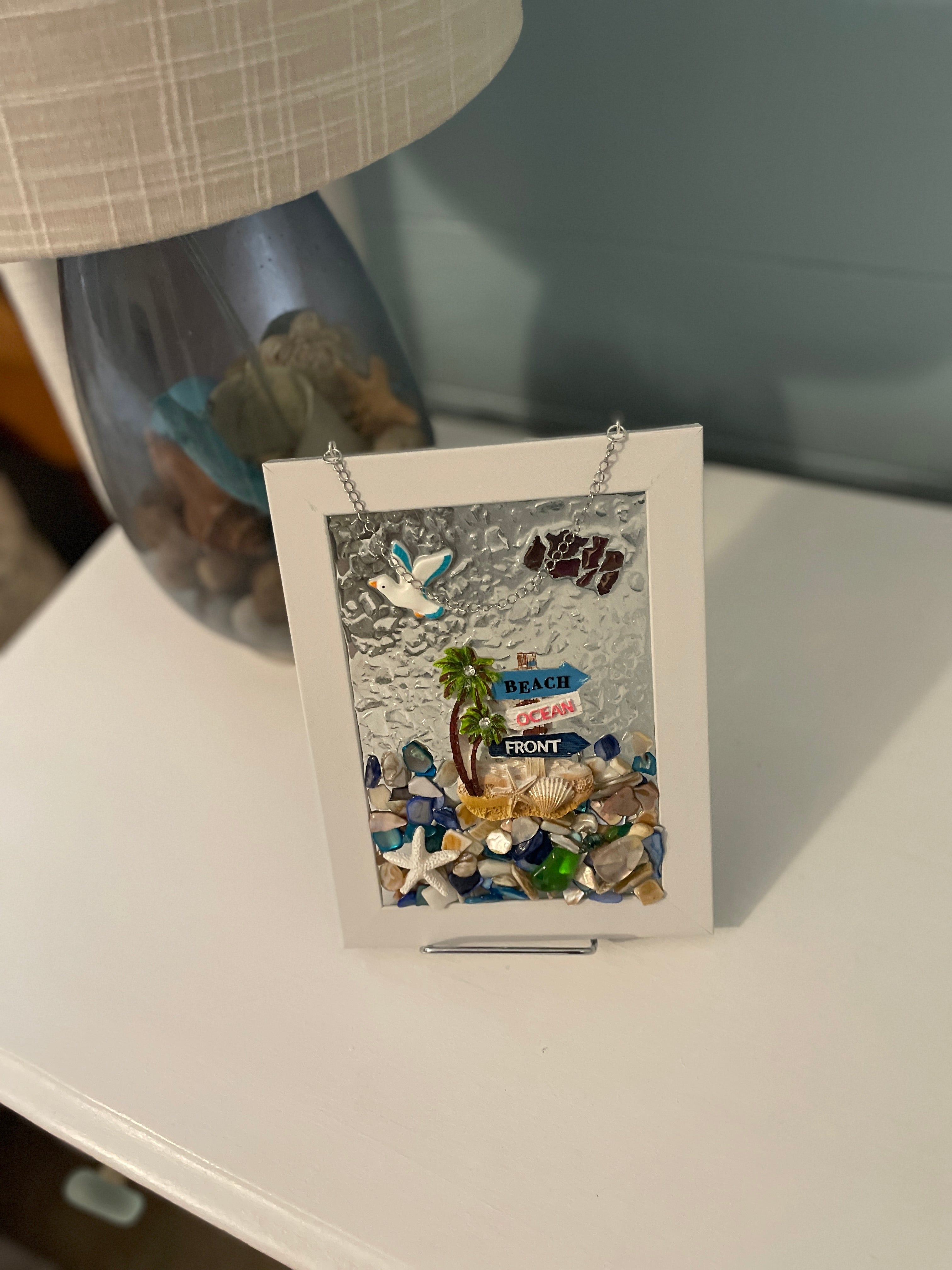 Beach Sign with Coastal Charm - 4x6 Crushed Glass Art