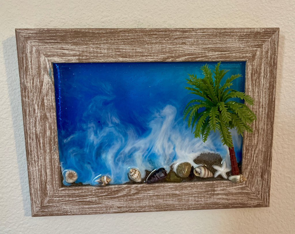 3" x 5" Palm Tree Beach Art with Real Shells | Coastal Decor