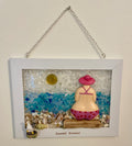 Coastal Granny Beach Scene - 5x7 Handcrafted Art with Crushed Glass