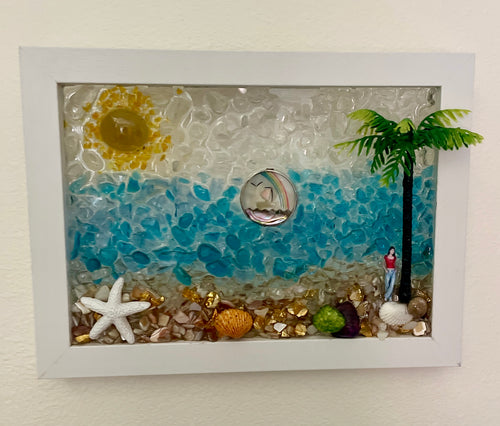 Beach Scene with Girl by Palm Tree & More! - 5" x 7" Coastal Art | Beach Vibe