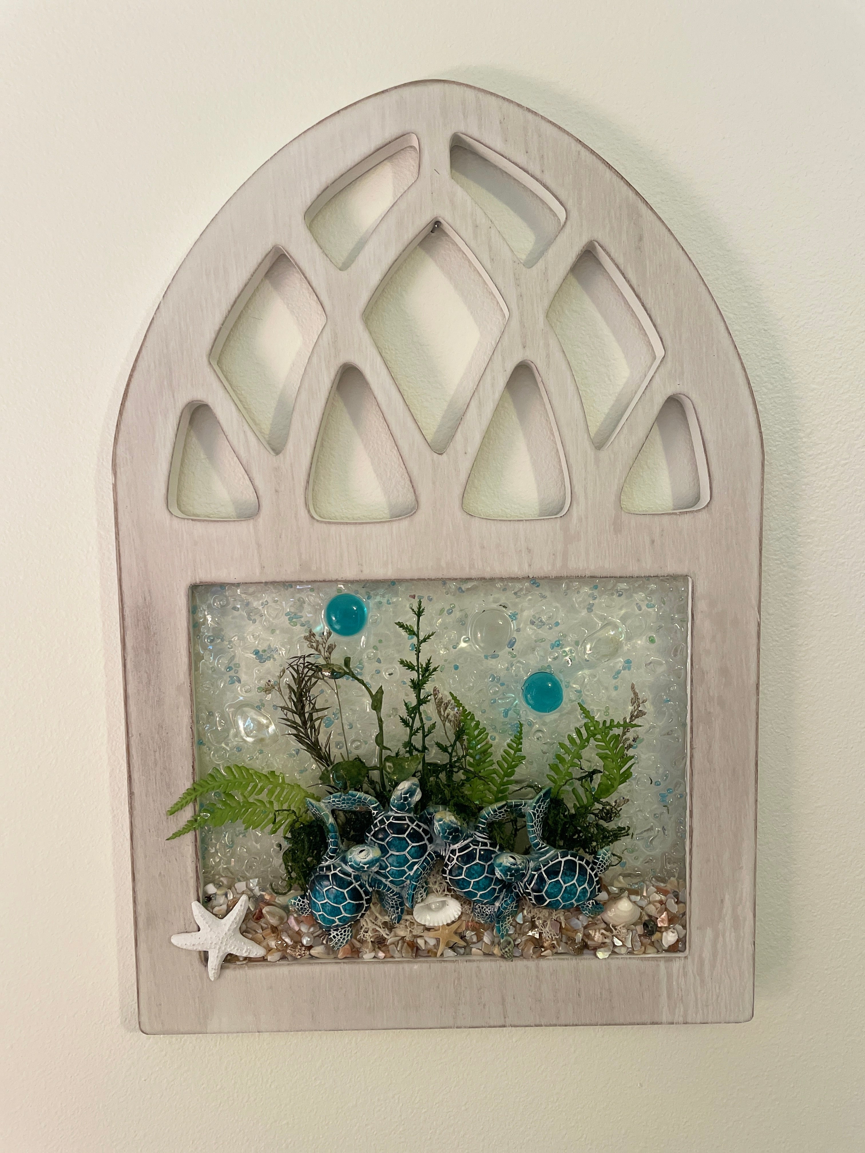 Turtles under the Sea! – 12" x 18" Coastal Crushed Glass Wall Art