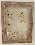 Ocean Wave in White - 5" x 7" Crushed Glass Coastal Art with Shells, Sea Glass & Starfish