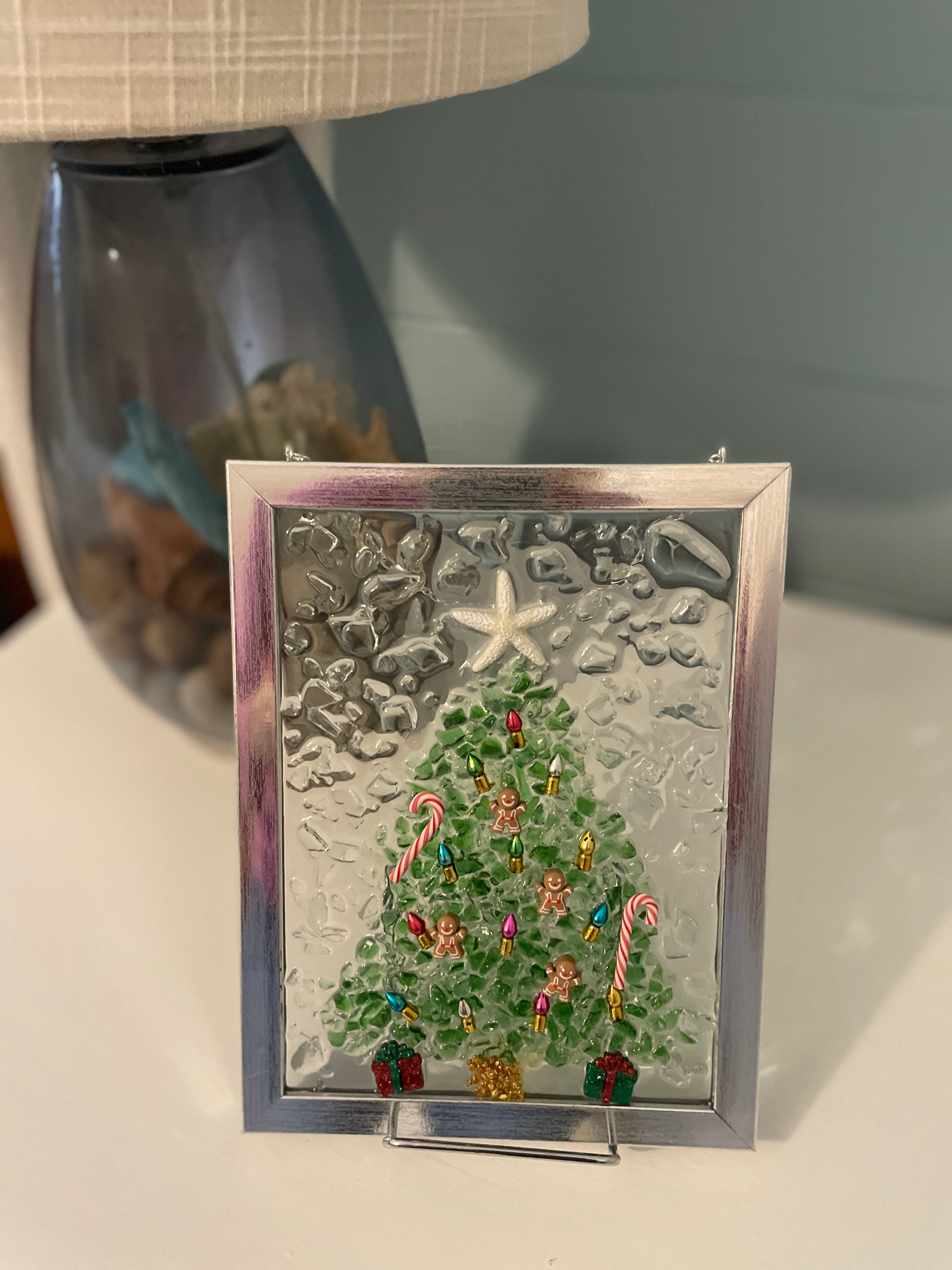Colorful Christmas Tree with Gifts - 5x7 Crushed Glass Holiday Wall Art