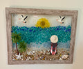 Beach Babe with Palm Trees and Seagulls – 8" x 10" Coastal Wall Art