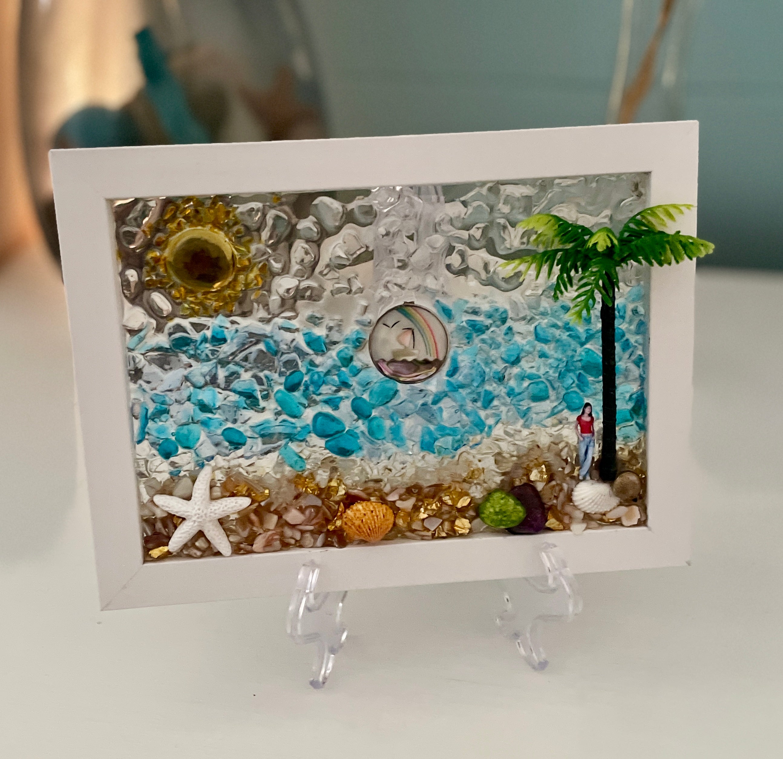 Beach Scene with Girl by Palm Tree & More! - 5" x 7" Coastal Art | Beach Vibe