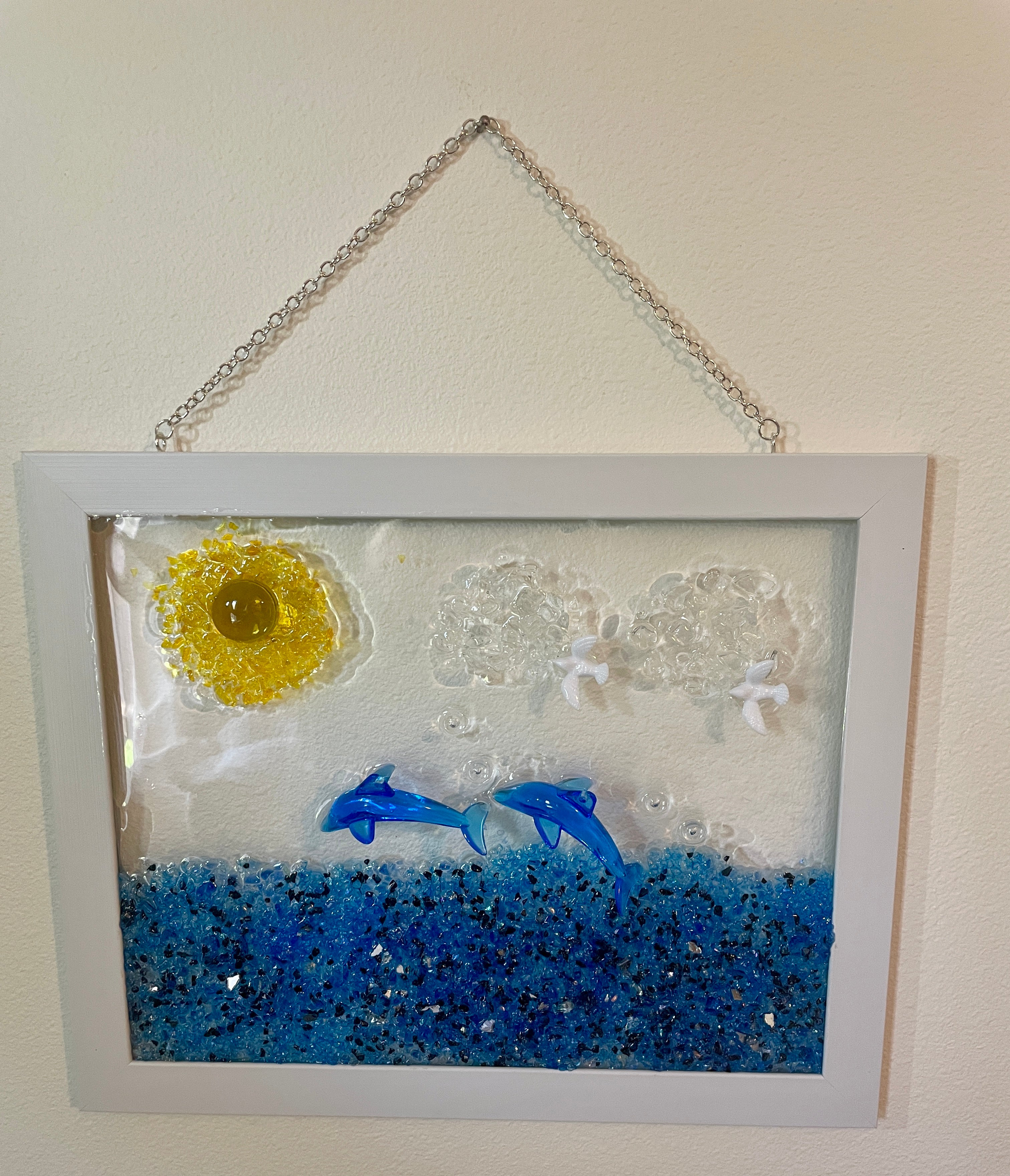 8" x 10" Dolphins Frolicking in the Ocean with Seagulls flying by