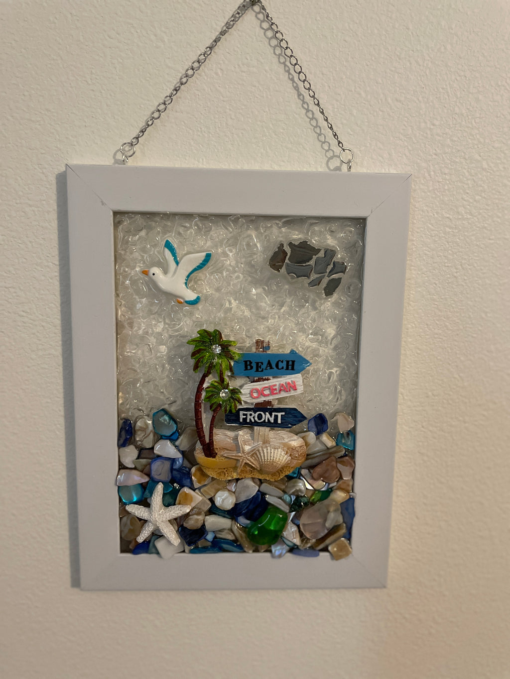 Beach Sign with Coastal Charm - 4x6 Crushed Glass Art