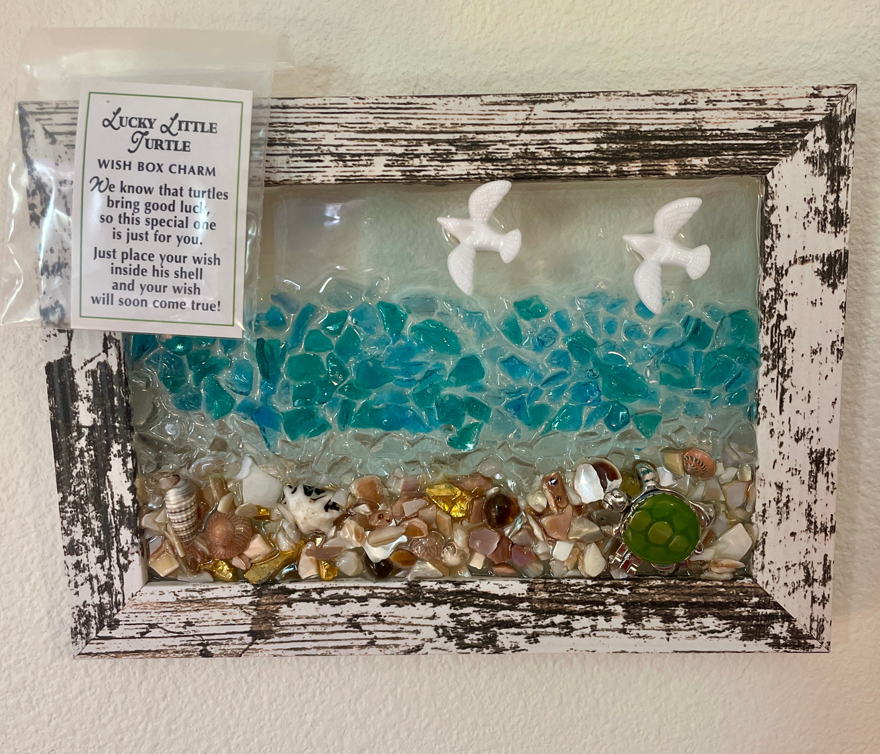 Lucky Turtle with Box Charm - Inspirational Beach Note attached (4" x 6")