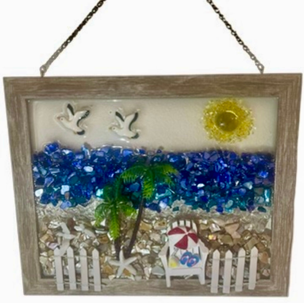 Beach Chair Ocean Scene with Crushed Glass - 8" x 10"
