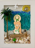 Beach Babe w/pickle ball paddle - 5" x 7" Crushed Glass Coastal Art | Beach Vibe #1037