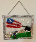 Patriotic Cannon with American Flag - 8" x 10" Crushed Glass & Shell Art