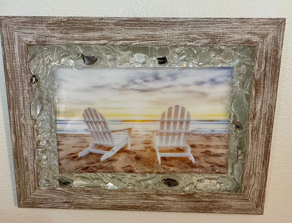 5" x 7" Picture of Two Chairs on the Beach - Crushed Glass