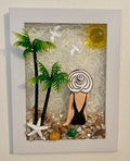White Beach Babe at the Beach - 5" x 7" Crushed Glass Coastal Art | Beach Vibe