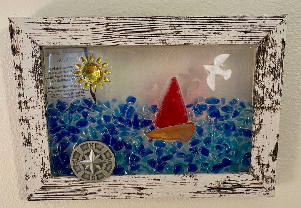 Life is a Journey Theme with Glass Boat and Compass - 4" x 6"