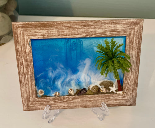 3" x 5" Palm Tree Beach Art with Real Shells | Coastal Decor