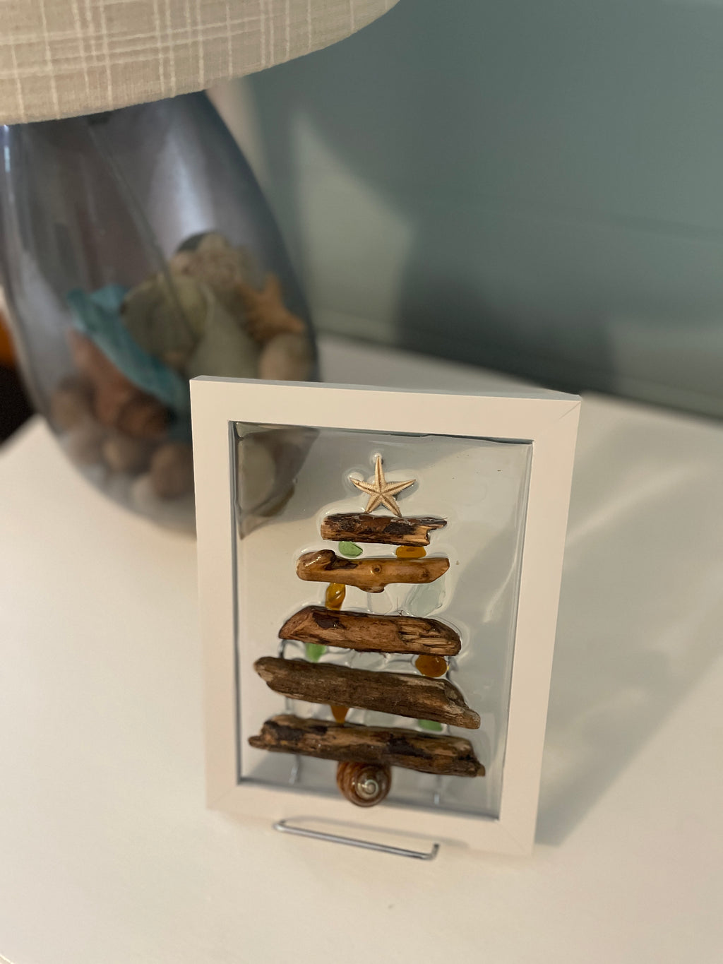 Driftwood Tree with Authentic Sea Glass - 5x7 Crushed Glass Coastal Art