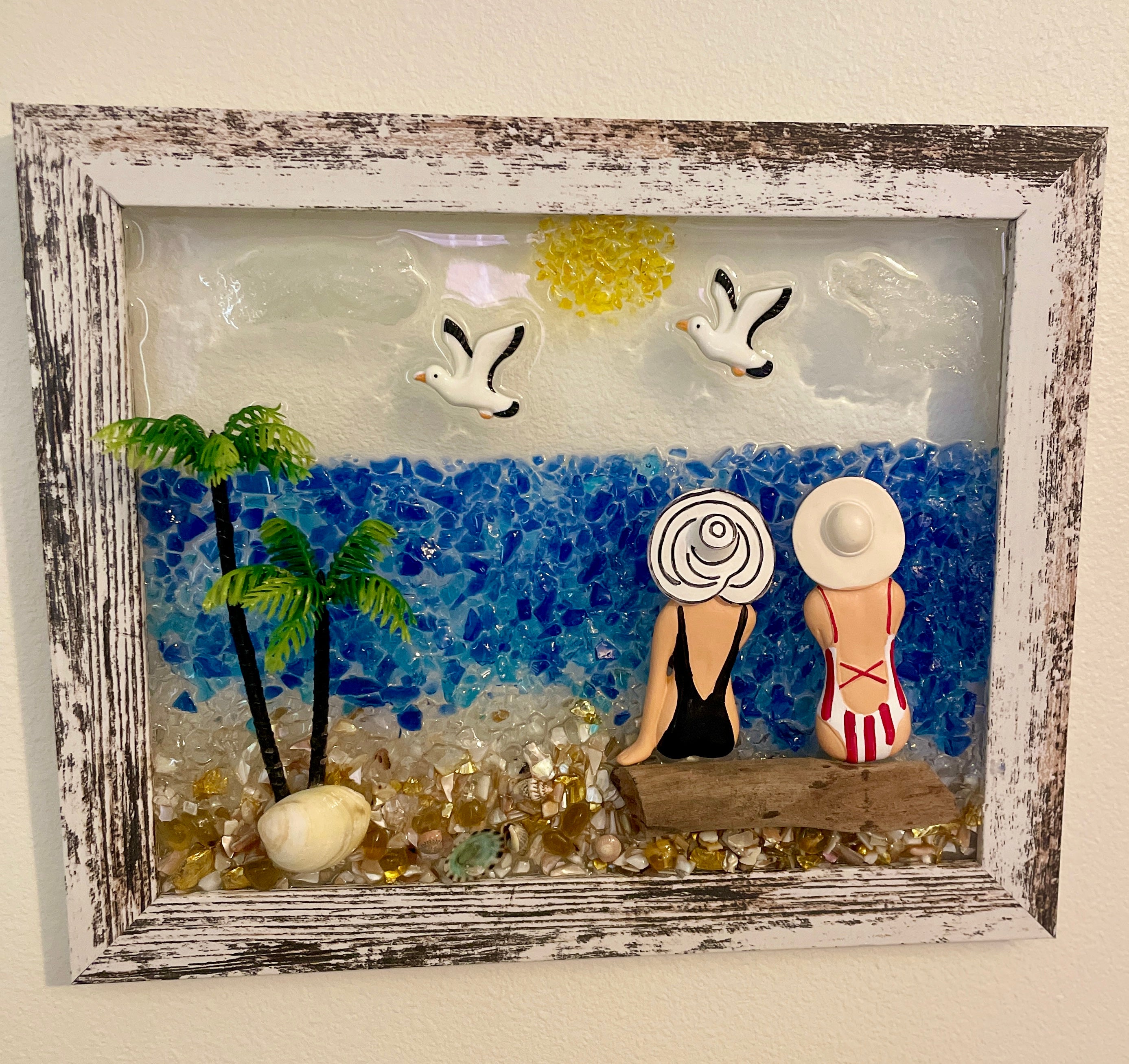Two Beach Babes on Driftwood Log - 8" x 10" | Beach Vibe