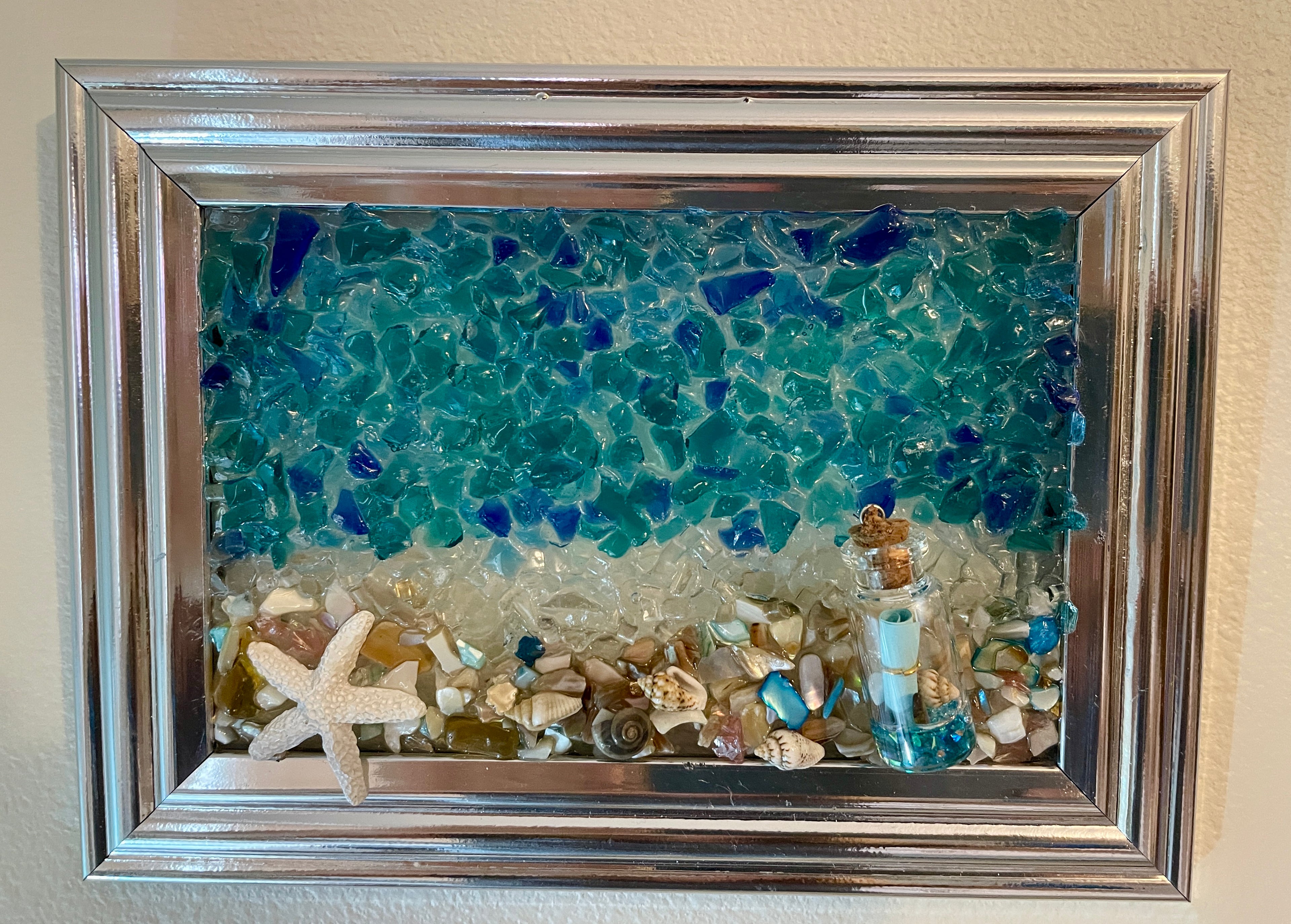 Beach Scene with "Note in a Bottle" and Starfish - 5" x 7"