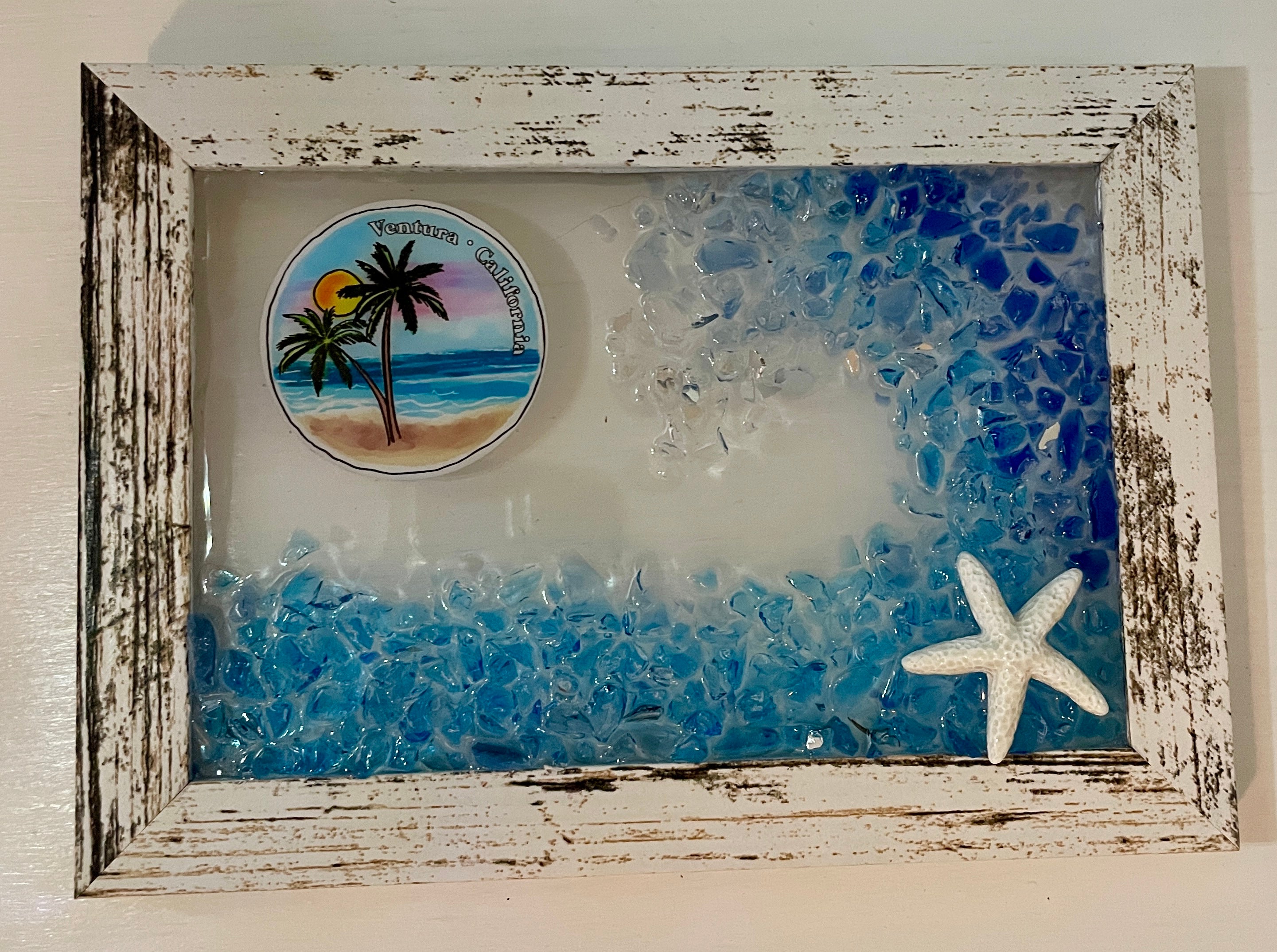 Beach Wave 4" x 6" with Starfish and Ventura, CA marker - Crushed Glass Picture