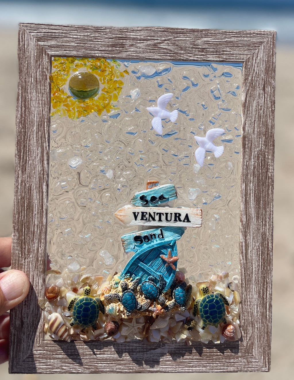 Ventura Beach Sign with Sun and Seagulls - 5" x 7" | Beach Vibe